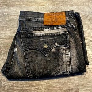 36W Ricky Straight True Religion Jeans distressed damaged paint look